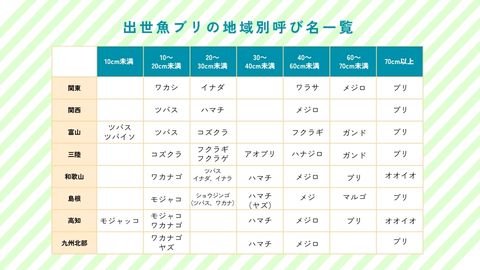 出世魚ブリの地域別呼び名一覧